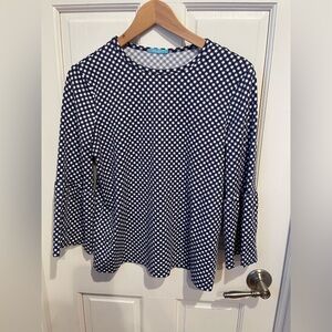 J. McLaughlin Navy and White Gingham 3/4 Sleeve Top